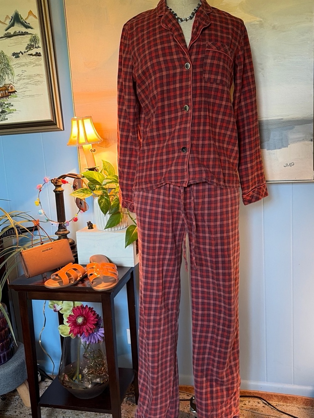 Madewell Red and Black Plaid Wide-Leg Pajama Set